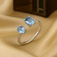 “Artisan-designed adjustable Aquamarine Open Ring, small batch jewelry with natural gemstones, available exclusively at Curación Holística.”