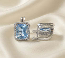 Handmade Sterling Silver Aquamarine Statement Earrings | Large Blue Halo Drop Earrings | Exclusive Curación Holistica Luxury Jewelry 5.7g