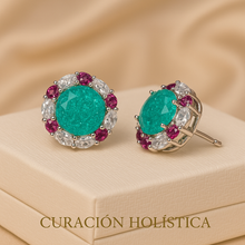 Jewelry gift box with “Curación Holística” branding and earrings inside