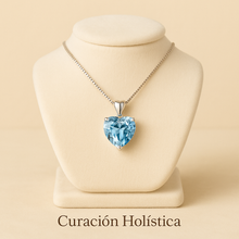 Handmade aquamarine heart necklace on luxury display