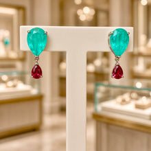 Exclusive Statement Paraiba Tourmaline & Ruby Rose Drop Earrings | Handmade Limited Series | Nickel-Free 925 Sterling Silver | Curación Holística Spanish Craftsmanship