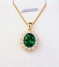 Handmade Nano Emerald Statement Necklace – 18K Gold Plated 925 Sterling Silver Oval Halo Pendant | Exclusive Curación Holística Healing Jewelry (21mm)