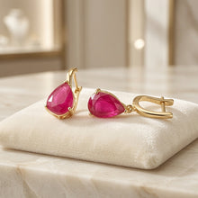 Pendientes hechos a mano Ruby Rose en forma de lágrima bañados en oro de 18K de plata de ley 925 | Edición Limitada Curación Holística | Artesanía Española
