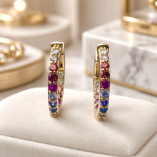Pendientes de aro con gemas arcoíris hechos a mano | Plata de ley, chapado en oro de 18k, sin níquel | Artesanía española, serie limitada