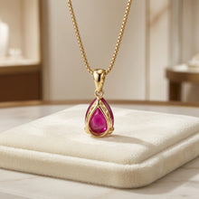 Ruby Rose Teardrop Necklace - Handmade 18K Gold Plated Sterling Silver | Exclusive Limited Edition Curación Holistica Spanish Statement Jewelry | Ruby Pendant for Women