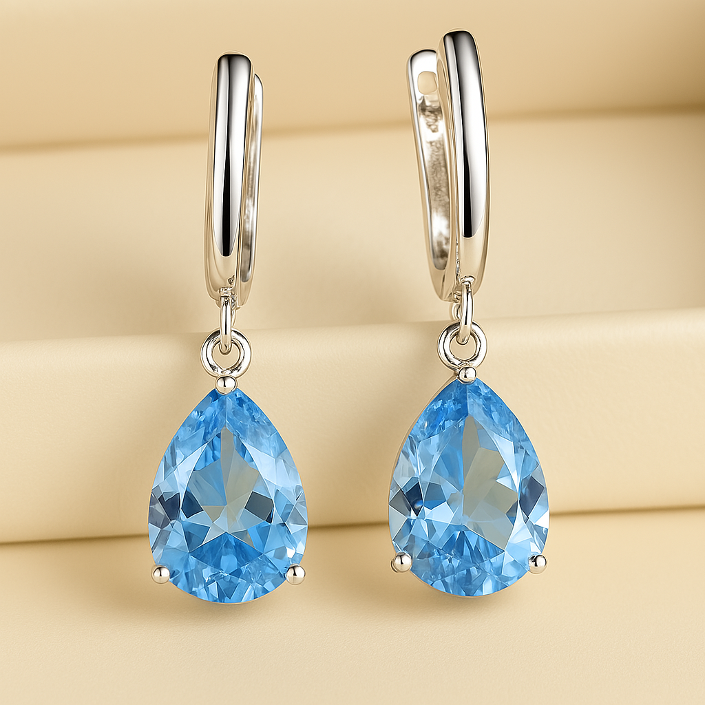 Aquamarine Teardrop Earrings – Sterling Silver | Boho Elegance Handmade in Spain - curacionholistica