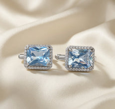Handmade Sterling Silver Aquamarine Statement Earrings | Large Blue Halo Drop Earrings | Exclusive Curación Holistica Luxury Jewelry 5.7g