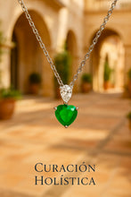 Embrace the Elegance of the Heart: Natural Nano-Emerald and White Quartz Pendant in Sterling Silver - Curacíon Holística