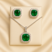 Jewelry box view showing necklace and earrings from above