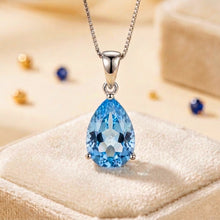 Aquamarine Sterling Silver Teardrop Necklace | Boho Statement Jewelry | Healing Crystal Pendant | Exclusive Modern Elegance | Free Shipping