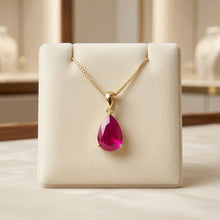Ruby Rose Teardrop Necklace - Handmade 18K Gold Plated Sterling Silver | Exclusive Limited Edition Curación Holistica Spanish Statement Jewelry | Ruby Pendant for Women