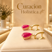 Pendientes hechos a mano Ruby Rose en forma de lágrima bañados en oro de 18K de plata de ley 925 | Edición Limitada Curación Holística | Artesanía Española