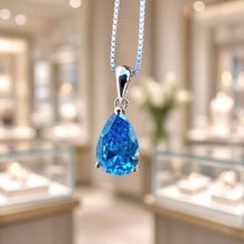 Exquisite Handmade Teardrop Blue Topaz Statement Necklace | 20×8mm Pear Sterling Silver, Hypoallergenic | Limited Edition Spanish Craftsmanship