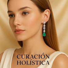 Long earrings with white stones and green drops – side view