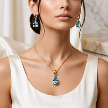 Handmade Swiss Blue Topaz Teardrop Earrings & Necklace Set | 18K Gold Plated Sterling Silver | Curación Holística Healing Jewelry