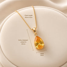 Collar Exclusivo Hecho a Mano con Citrino en Forma de Lágrima – Plata de Ley Bañada en Oro de 18K (Sin Níquel) Colgante Llamativo | Edición Limitada por Curación Holística