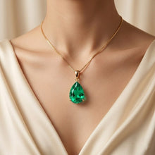 Exquisite Limited Edition Nano Emerald Teardrop Necklace in 18K Gold Plated Nickel-Free Sterling Silver – Handmade Spanish Statement Jewelry by Curación Holística | Holistic Healing Pendant