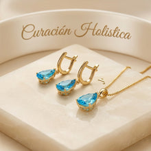 Handmade Swiss Blue Topaz Teardrop Earrings & Necklace Set | 18K Gold Plated Sterling Silver | Curación Holística Healing Jewelry