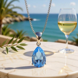 Aquamarine Sterling Silver Teardrop Necklace | Boho Statement Jewelry | Healing Crystal Pendant | Exclusive Modern Elegance | Free Shipping