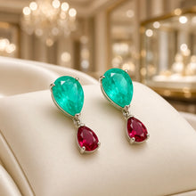 Exclusive Statement Paraiba Tourmaline & Ruby Rose Drop Earrings | Handmade Limited Series | Nickel-Free 925 Sterling Silver | Curación Holística Spanish Craftsmanship