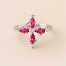 Boho ruby and quartz adjustable ring in gold-plated sterling silver