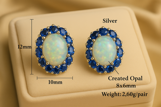 	“Luxury opal and blue sapphire earrings symbolizing inspiration and wisdom.”
