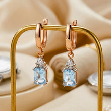 Curacion Holistica Natural Aquamarine Drop Earrings Rose Gold Plated Sterling Silver Handmade Luxury Hoops 7x5mm Gem