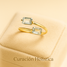 Celestial Calm: Natural Aquamarine Adjustable Ring in Gold-Plated Sterling Silver – Handmade Statement of Elegance & Healing” - Curacíon Holística
