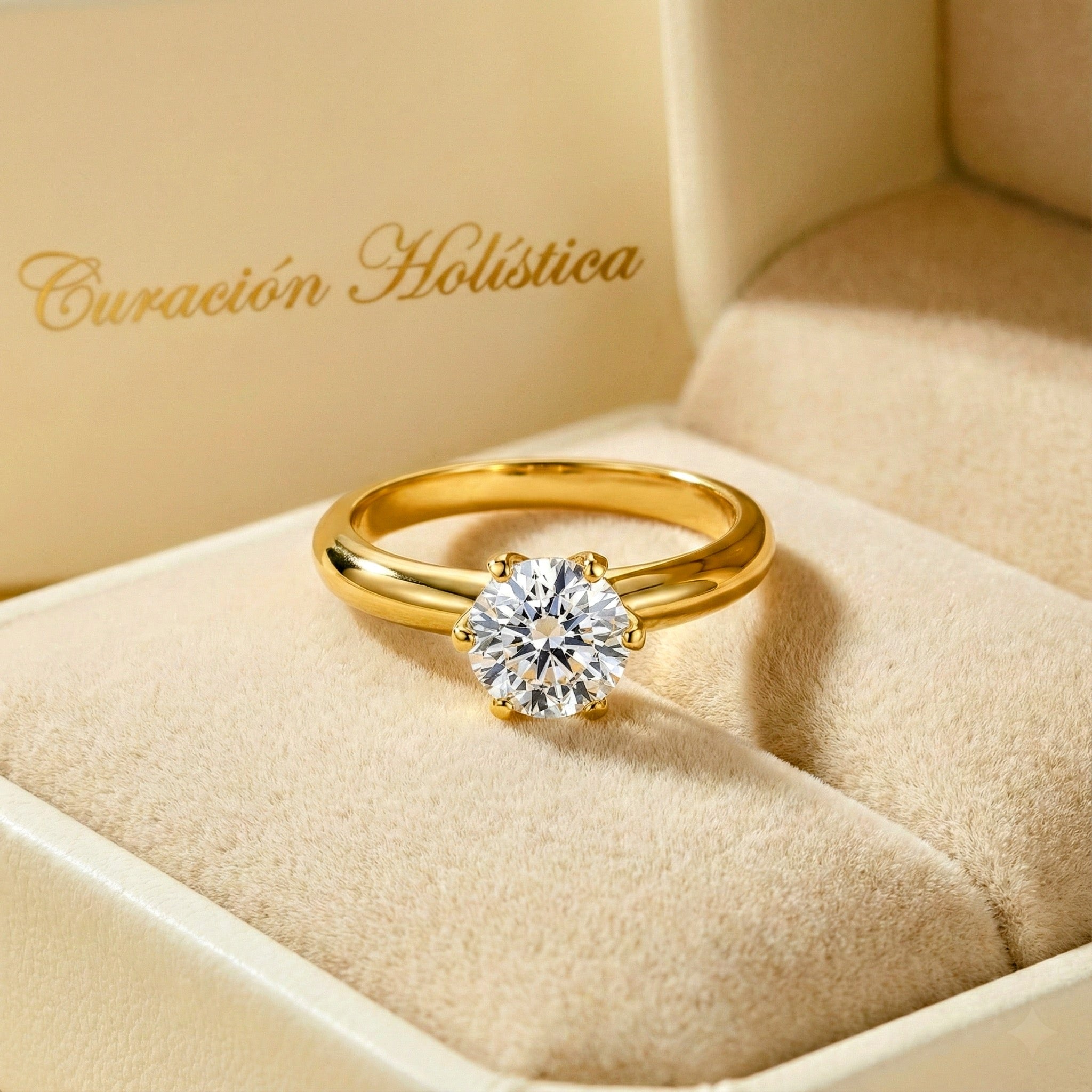 Luxury Curación Holística 18K Gold Plated Moissanite Solitaire Ring