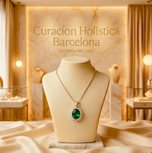Handmade Nano Emerald Statement Necklace – 18K Gold Plated 925 Sterling Silver Oval Halo Pendant | Exclusive Curación Holística Healing Jewelry (21mm)