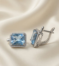 Handmade Sterling Silver Aquamarine Statement Earrings | Large Blue Halo Drop Earrings | Exclusive Curación Holistica Luxury Jewelry 5.7g