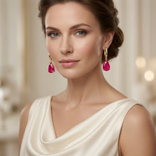 Pendientes hechos a mano Ruby Rose en forma de lágrima bañados en oro de 18K de plata de ley 925 | Edición Limitada Curación Holística | Artesanía Española