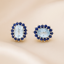 Natural Aquamarine and Blue Sapphire Stud Earrings in Sterling Silver | Handmade Statement Jewelry | 925 Silver | Curación Holística - Curacíon Holística