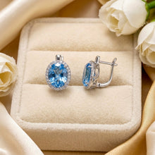 Exclusive Handmade Blue Topaz Earrings 8x10mm – Sterling Silver 925 – Luxury Statement Jewelry for Women