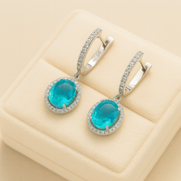 ✨ Paraíba Tourmaline & White Quartz Drop Earrings – Handmade Statement Jewelry in 925 Sterling Silver ✨