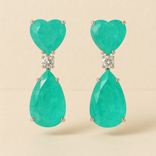 	Handmade Paraiba tourmaline earrings with heart and teardrop stones