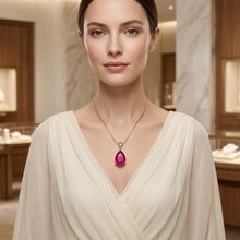 Ruby Rose Teardrop Necklace - Handmade 18K Gold Plated Sterling Silver | Exclusive Limited Edition Curación Holistica Spanish Statement Jewelry | Ruby Pendant for Women