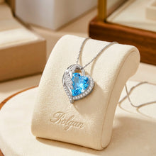 Guardian Angel Blue Topaz Heart Necklace | Handmade Sterling Silver 925 Angel Wings Statement Pendant | Limited Edition Curación Holistica Spanish Jewelry