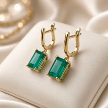 Handmade Nano Emerald Statement Earrings | 8x10mm Emerald Cut | 18K Gold Plated Sterling Silver | Hypoallergenic Limited Edition Spanish Craftsmanship