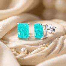 Exclusive Handmade Paraiba Tourmaline Studs - 925 Sterling Silver - 8x6mm Emerald Cut