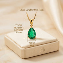 Exquisite Limited Edition Nano Emerald Teardrop Necklace in 18K Gold Plated Nickel-Free Sterling Silver – Handmade Spanish Statement Jewelry by Curación Holística | Holistic Healing Pendant