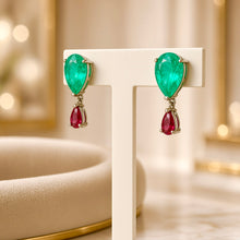 Exclusive Statement Paraiba Tourmaline & Ruby Rose Drop Earrings | Handmade Limited Series | Nickel-Free 925 Sterling Silver | Curación Holística Spanish Craftsmanship