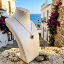 Handmade Nano Emerald Statement Necklace – 18K Gold Plated 925 Sterling Silver Oval Halo Pendant | Exclusive Curación Holística Healing Jewelry (21mm)