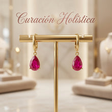 Pendientes hechos a mano Ruby Rose en forma de lágrima bañados en oro de 18K de plata de ley 925 | Edición Limitada Curación Holística | Artesanía Española