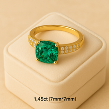 Side view of nano emerald ring with white quartz accents
