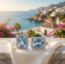 Handmade Sterling Silver Aquamarine Statement Earrings | Large Blue Halo Drop Earrings | Exclusive Curación Holistica Luxury Jewelry 5.7g