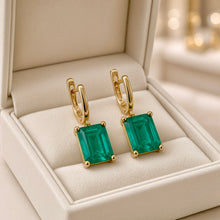 Handmade Nano Emerald Statement Earrings | 8x10mm Emerald Cut | 18K Gold Plated Sterling Silver | Hypoallergenic Limited Edition Spanish Craftsmanship