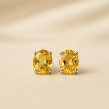 Citrine earrings on satin background with luxury packaging
