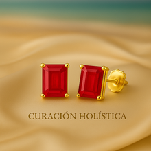 “Elegant handmade ruby rose stud earrings on a velvet jewelry box.”