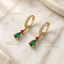 Exclusive Diopside & Ruby Rose Statement Huggie Earrings | 925 Sterling Silver 18K Gold Plated | Nickel-Free Limited Series | Handmade in Spain by Curación Holística